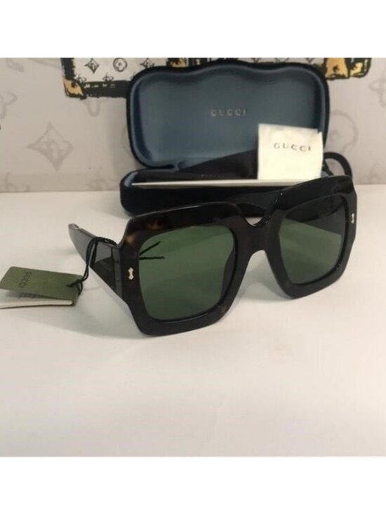 New Authentic Gucci GG1111S 002 Havana Square Sunglasses Green Lenses main image 4